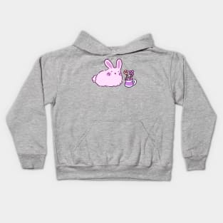 Pink Bunny with Flower Vase Kids Hoodie